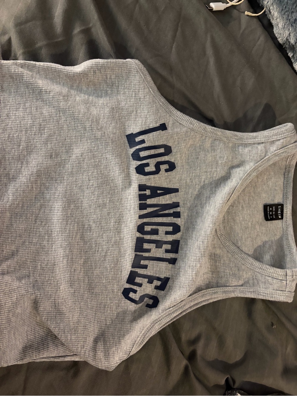 SHEIN Gray Tank Top with Navy 'LOS ANGELES' Print